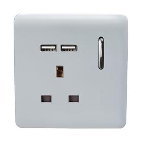 ART-SKT13USBSI  1 Gang 13Amp Switched Single Socket With 2 x USB Silver